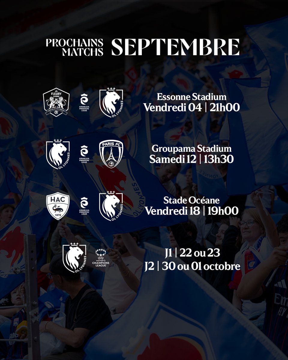 OL Lyonnes : programme de septembre avec reprise de l'Arkema Ligue et retour de l'UWCL